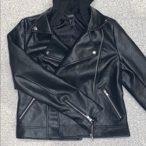 Black leather jacket.